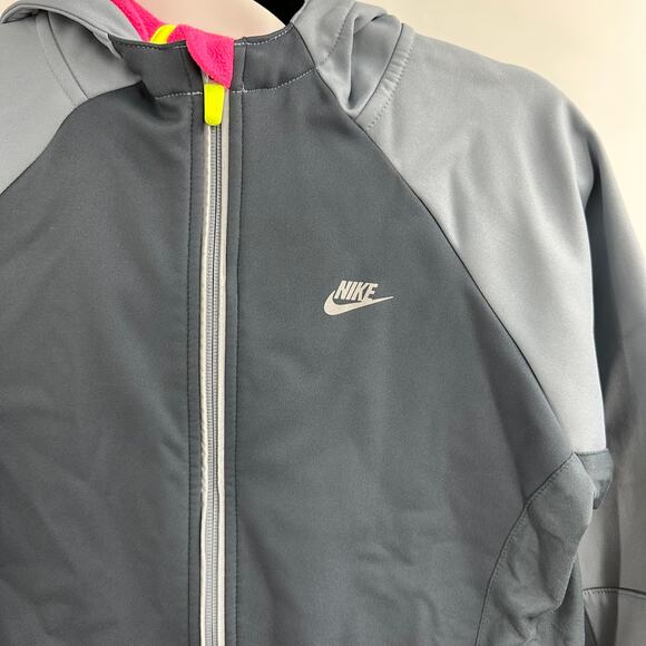 Nike Kids Therma Fit Hooded Jacket Full Zip Gray Pink Neon XL - Picture 5 of 9